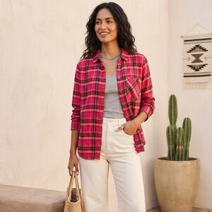 True Craft Pink Plaid Button Down Shirt Extra Large Cotton Modal